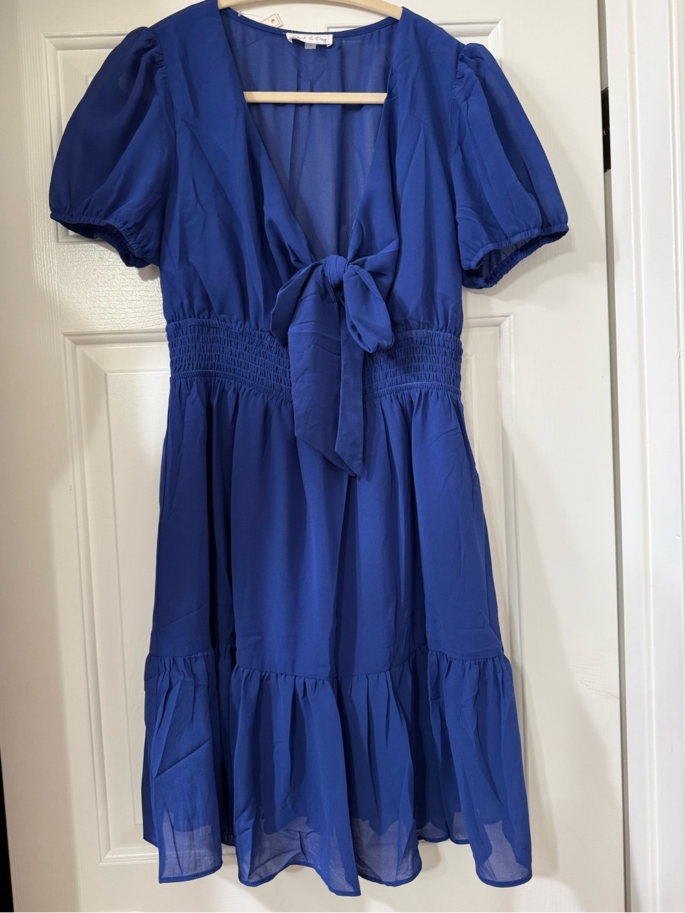 Blush & Day Royal Blue Tie-Front Puff Sleeve Dress *NWT